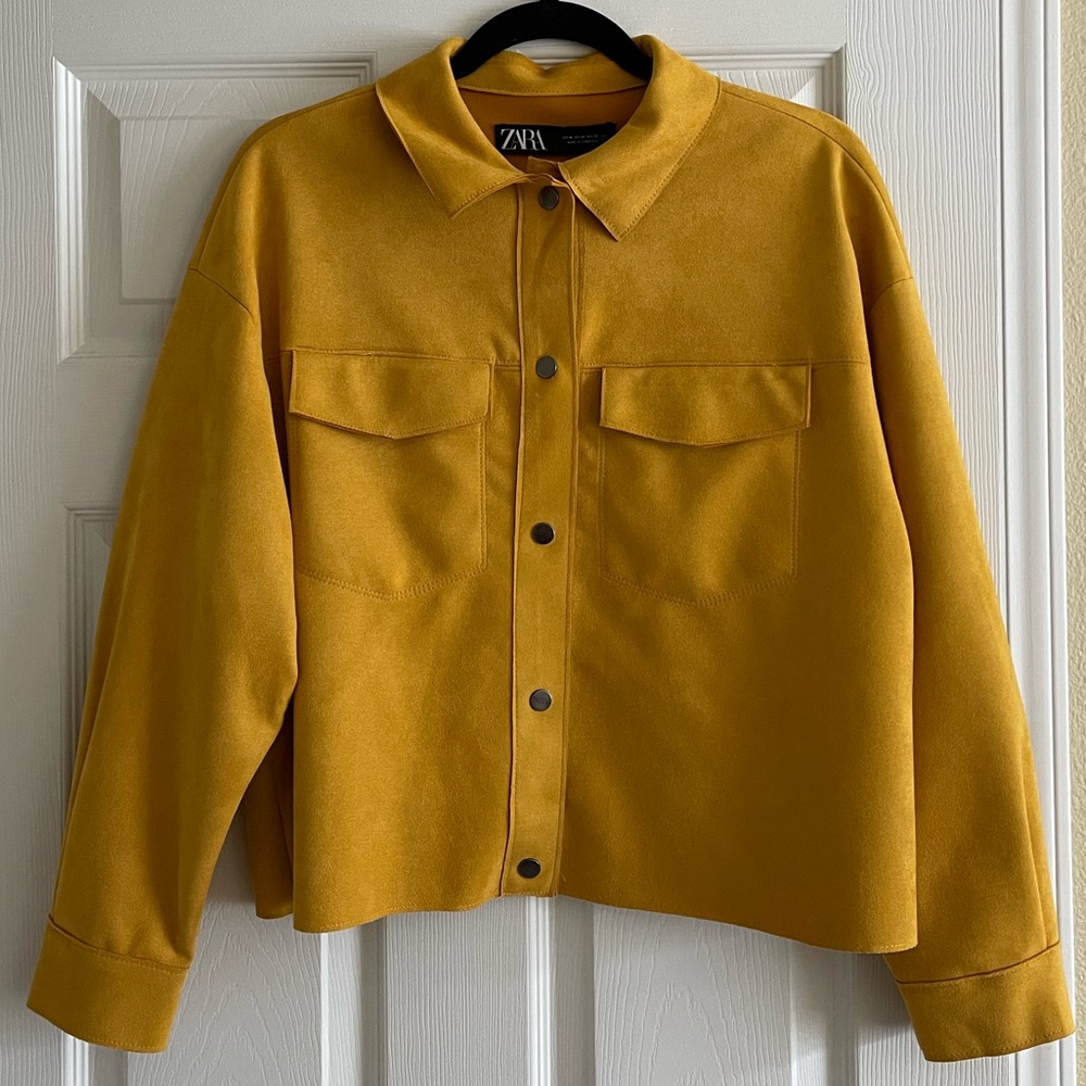 Zara Faux Suede Light Weight Jacket in Deep Yellow Mustard (size M)